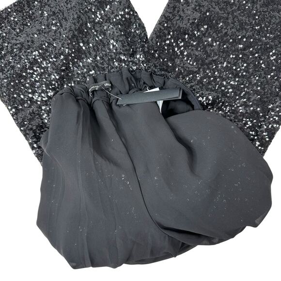 NWT Banana Republic Black Sequin Wide Leg Pants Sz Small Elastic Waist High Rise - Picture 7 of 16